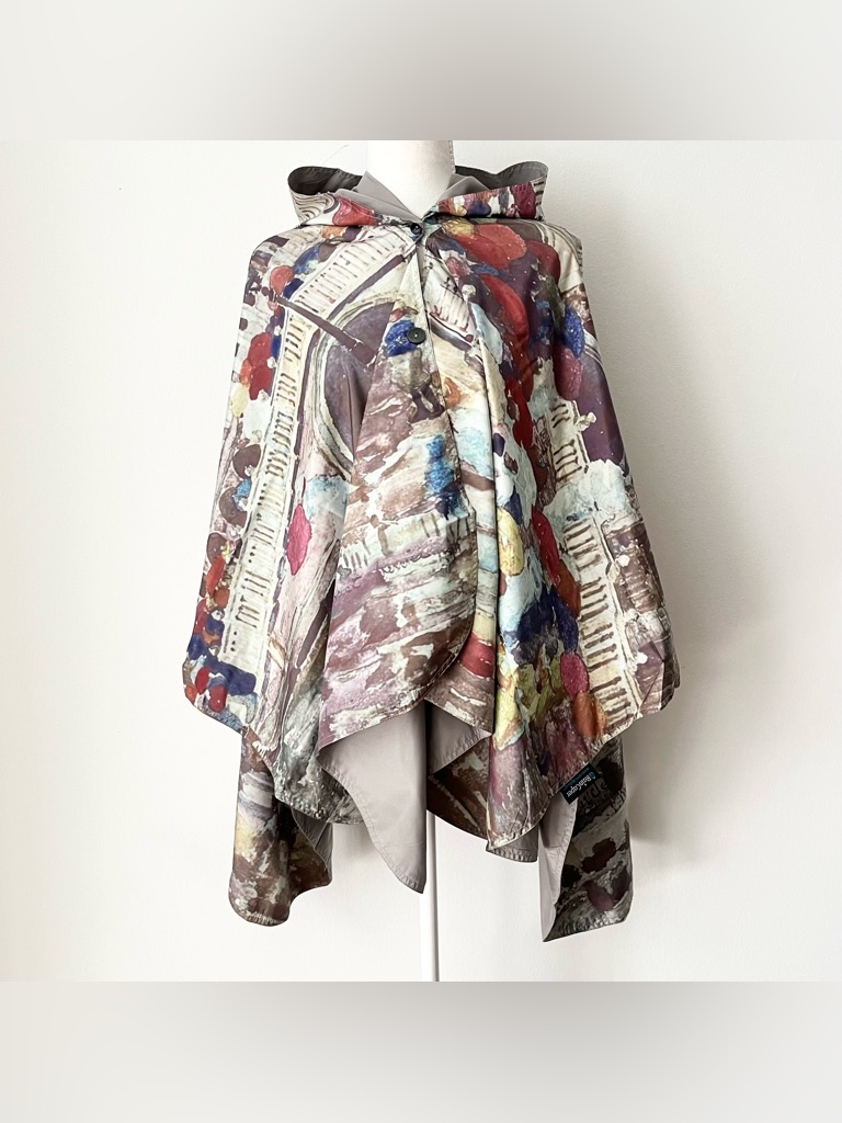 Raincaper Fine Art Prendergast Umbrellas In The Rain Reversible Cape Poncho Hood